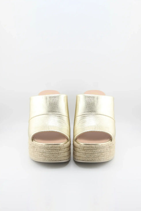 Gaimo Metallic Espadrille Platform Slide Sandals